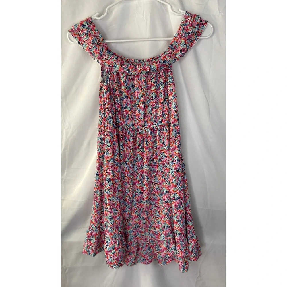 Picapino Girls Floral Off‎ The Shoulder Rayon Dress Pink Blue Size 10